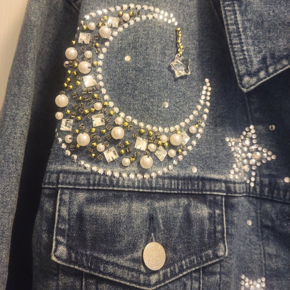 RARE!! Quacker factory moon and stars denim jacket - Picture 2 of 8